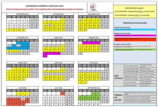 CALENDARIO ACADÉMICO CENTRO 2021-22 GRADOS